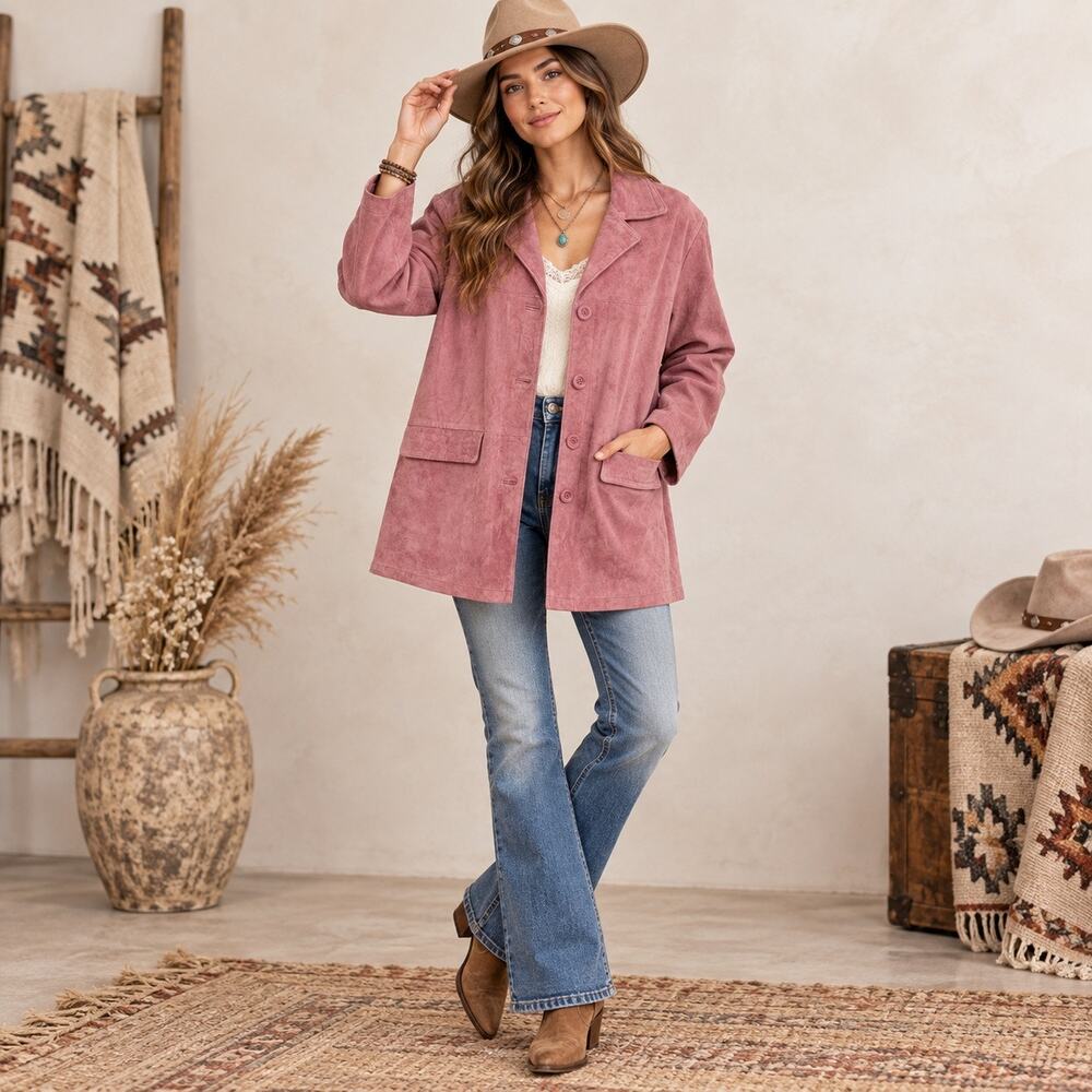 Jessica Holbrook Mauve Suede Jacket Sz L NWT Y2K Boho Western Coastal Cowgirl 90